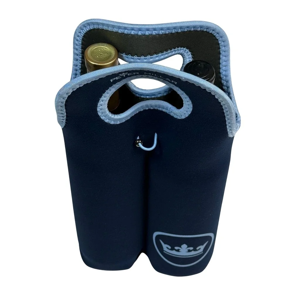 Peter Millar Navy Blue Neoprene 2 Bottle Wine Tote Carrier Insulated‎ Crown Logo